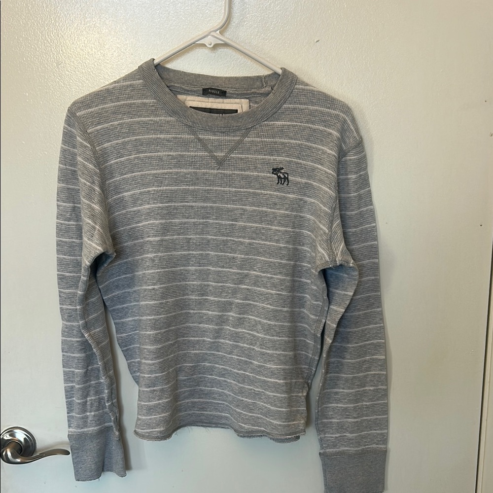Vintage Abercrombie & Fitch Light Gray Striped Crewneck Sweater